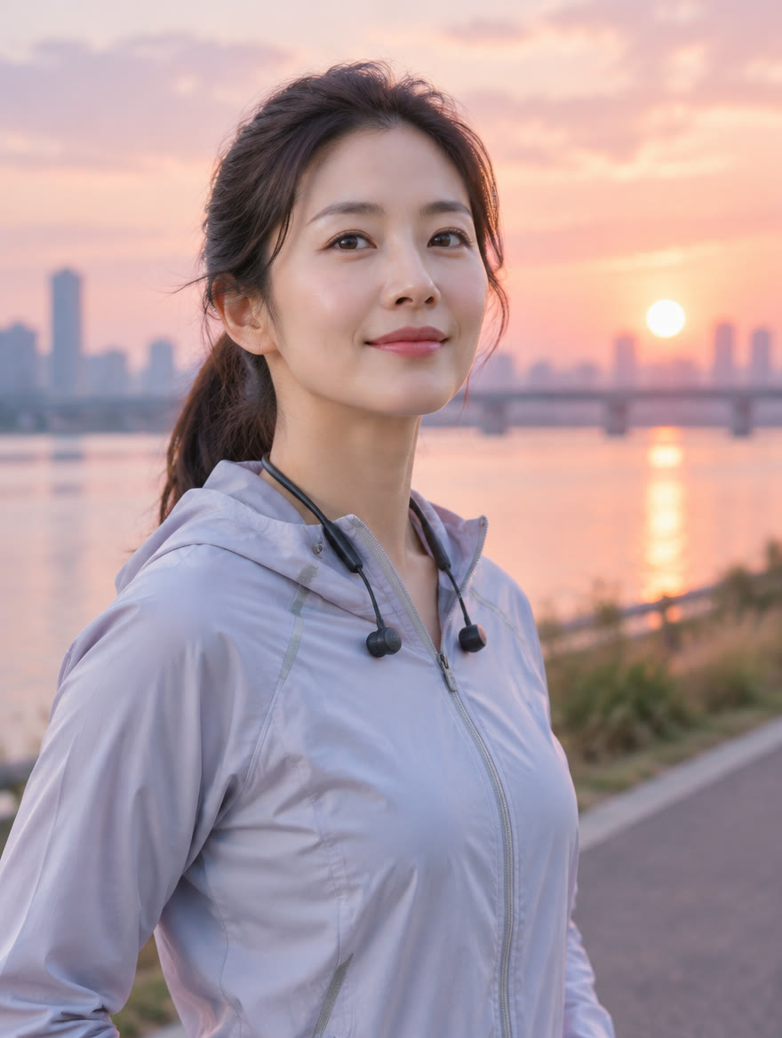 새벽 한강을 배경으로 선 윤하린 대표 코치