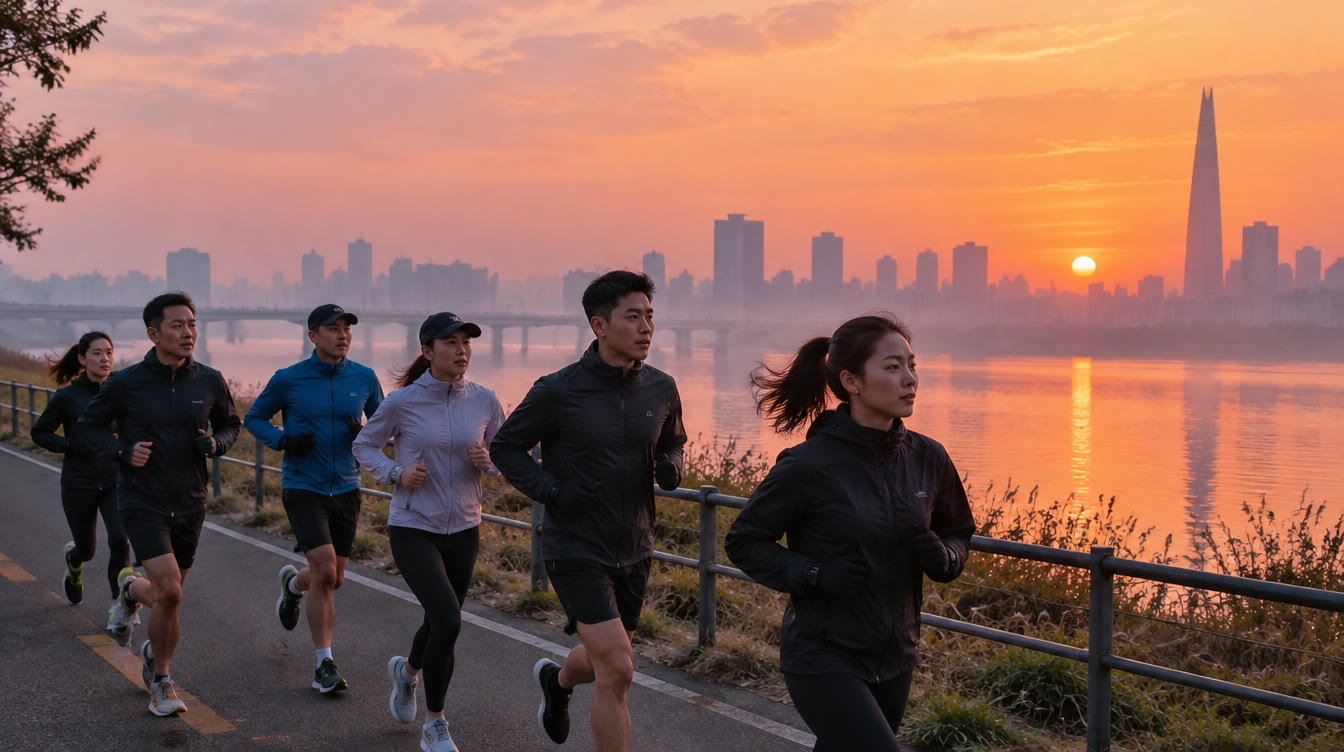 해 뜨는 여의도 한강변을 함께 달리는 던런 새벽 러닝 크루