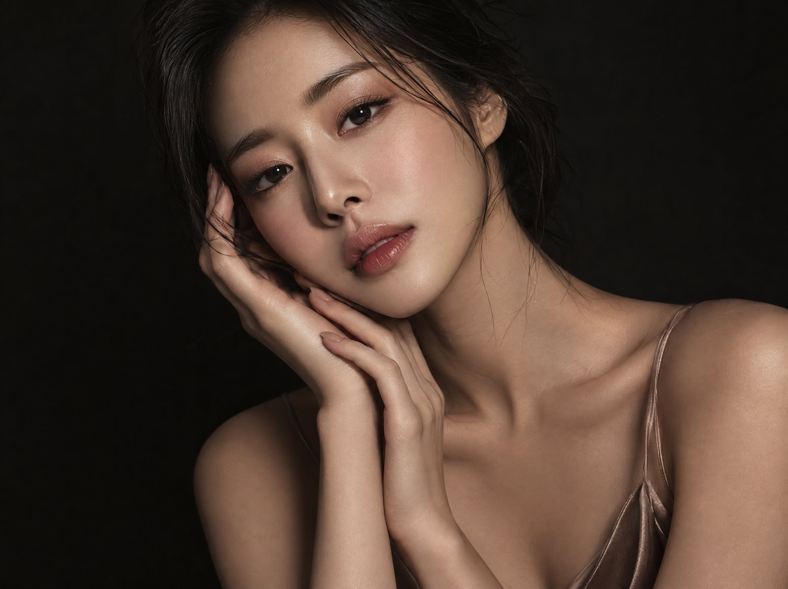 턱선에 손을 댄 여성 사진