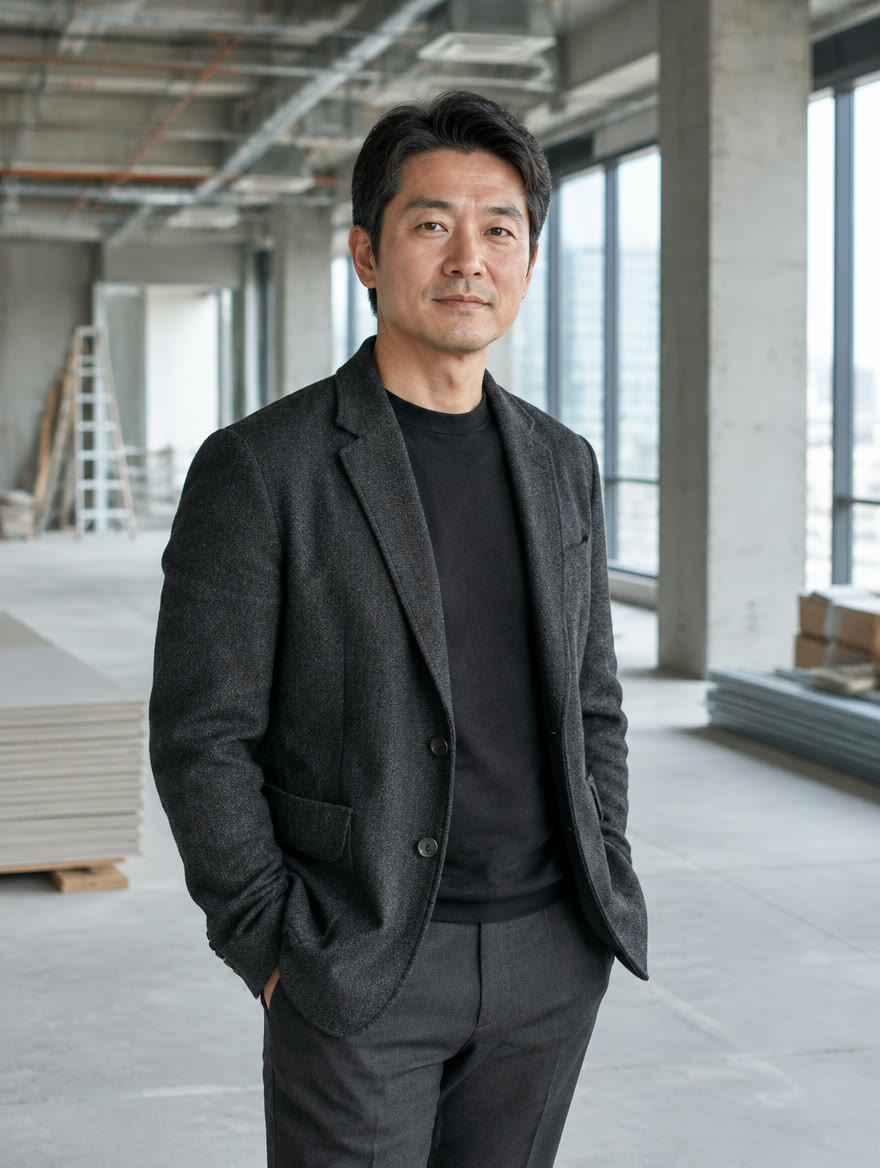 공사 현장에 서 있는 켜인테리어 대표 디자이너
