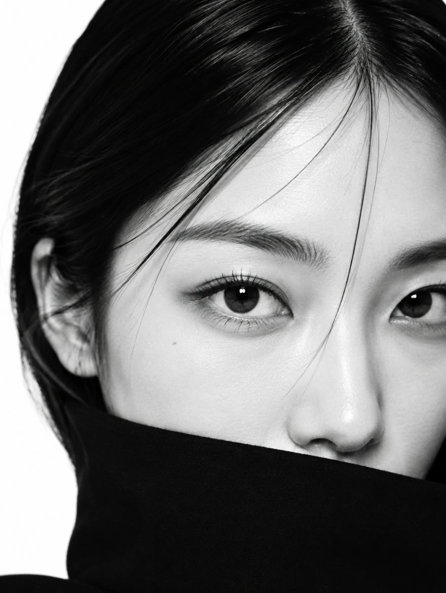 흑백 눈매 클로즈업